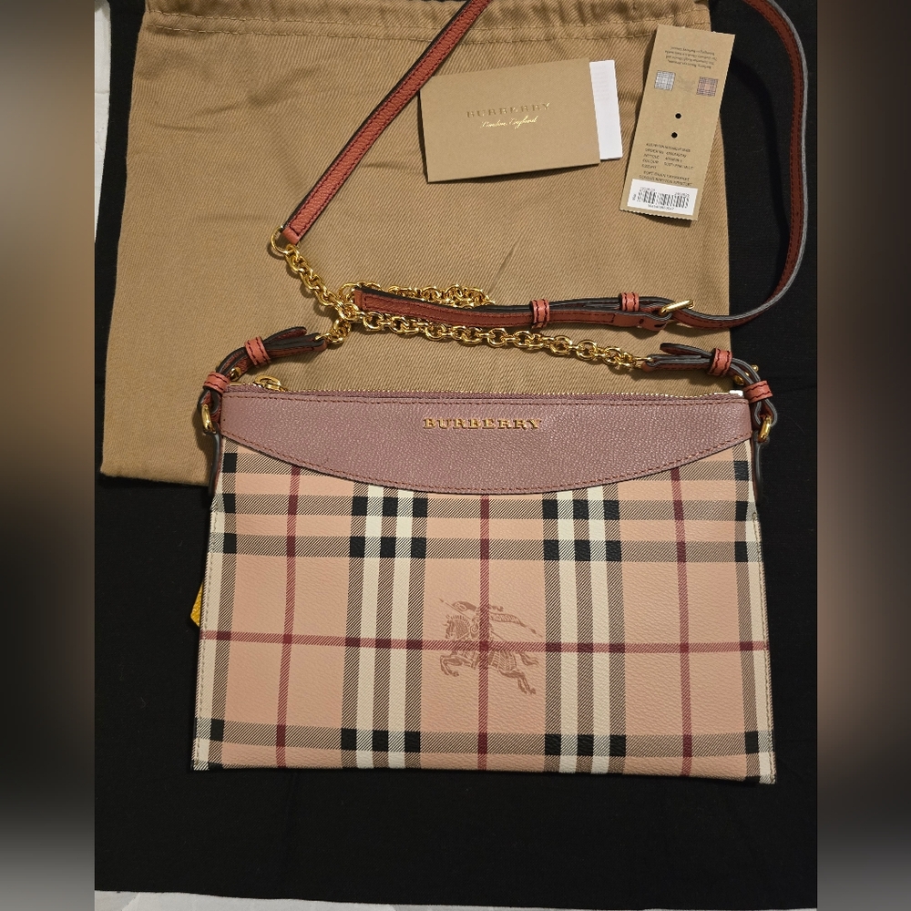 BURBERRY pink house check crossbody bag.   Like new and AUTHENTIC.